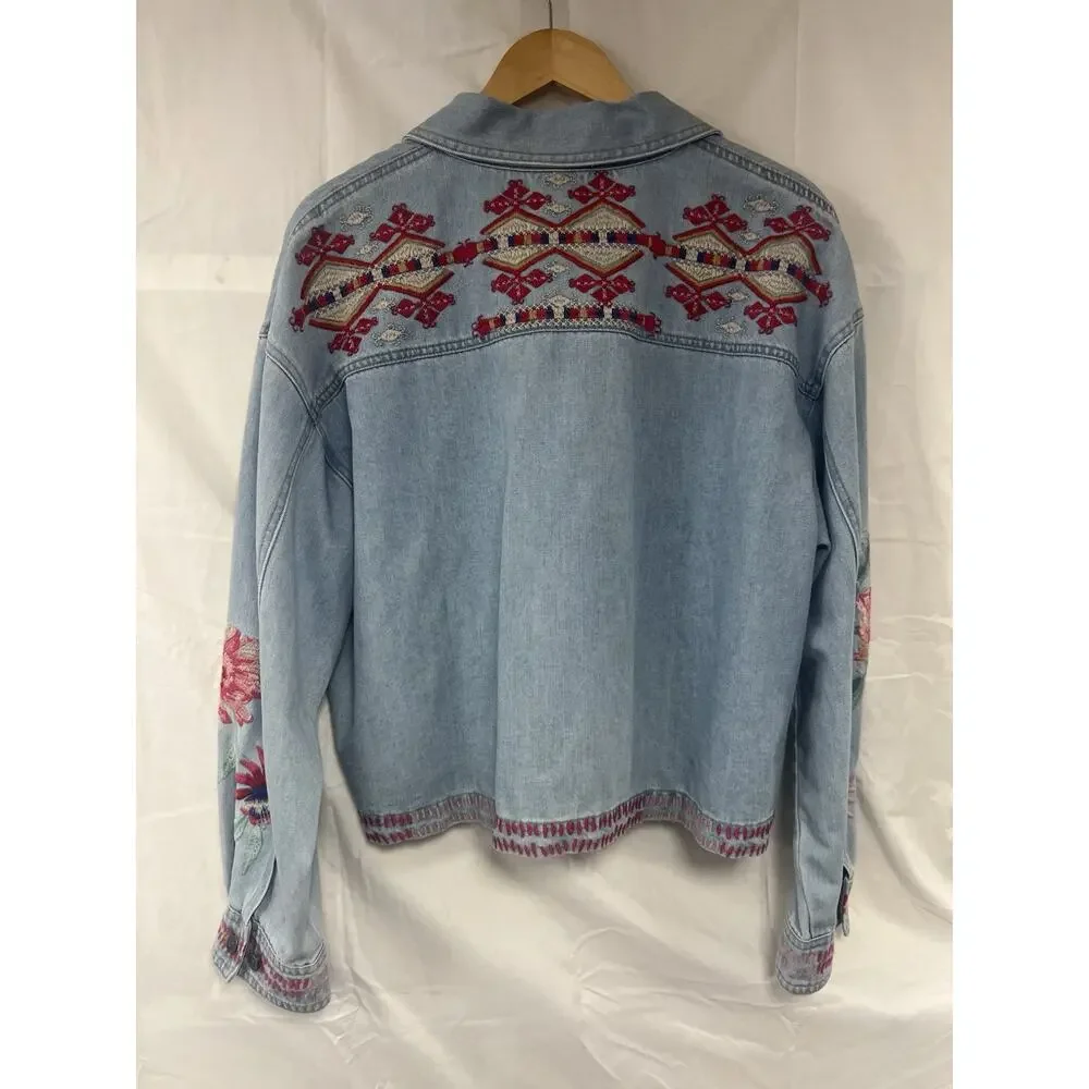 NWT Johnny Was Biya Workshop JWLA Embroidered Denim Jean Jacket Talulla XL